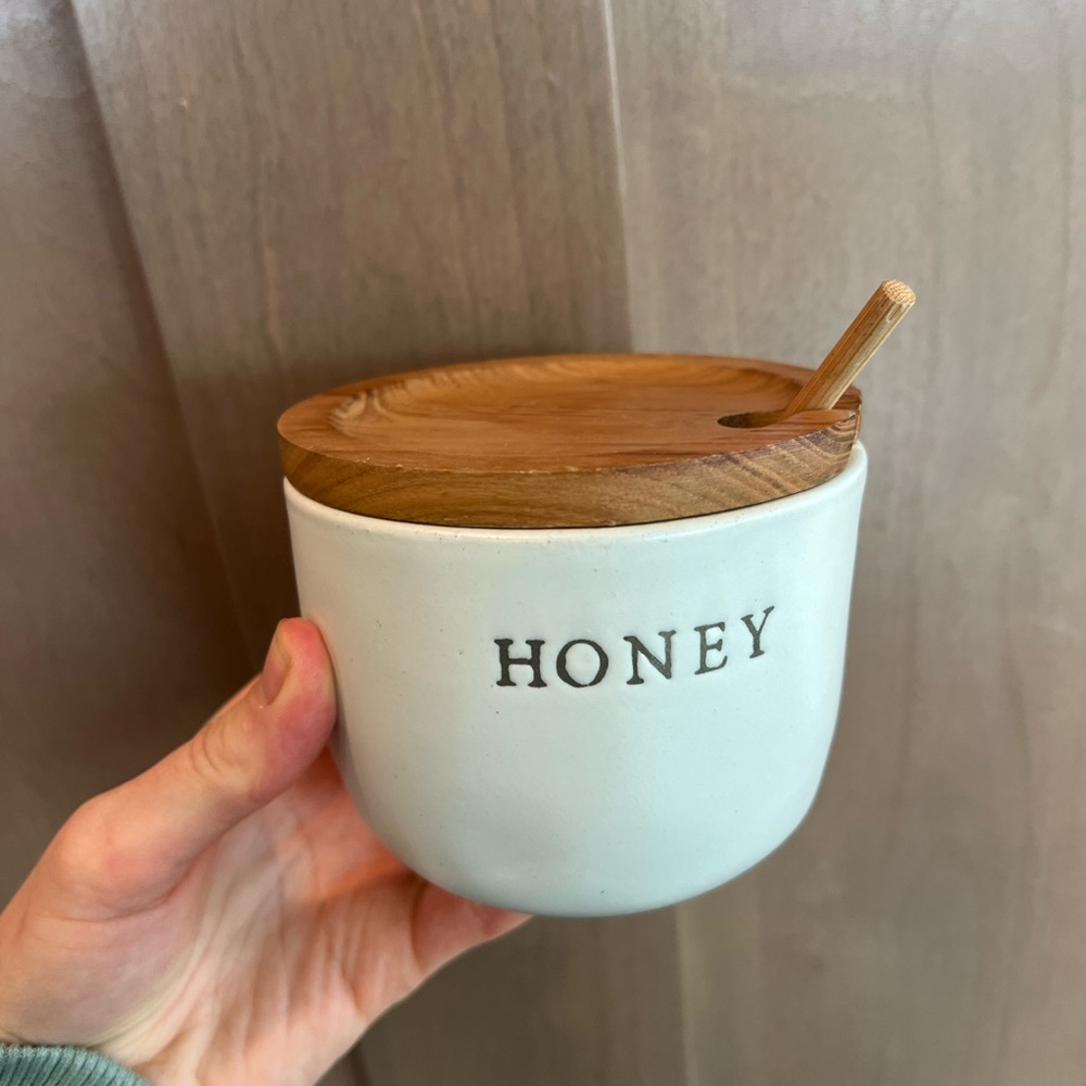 Hearth & Hand White Honey Pot with Wooden Lid